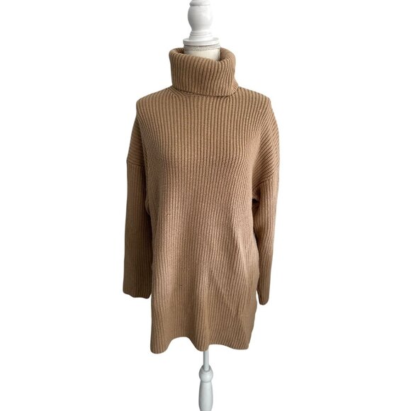 WAYF Camel Knit Turtleneck Long Sleeve Tunic Sweater Size Small - Picture 2 of 13